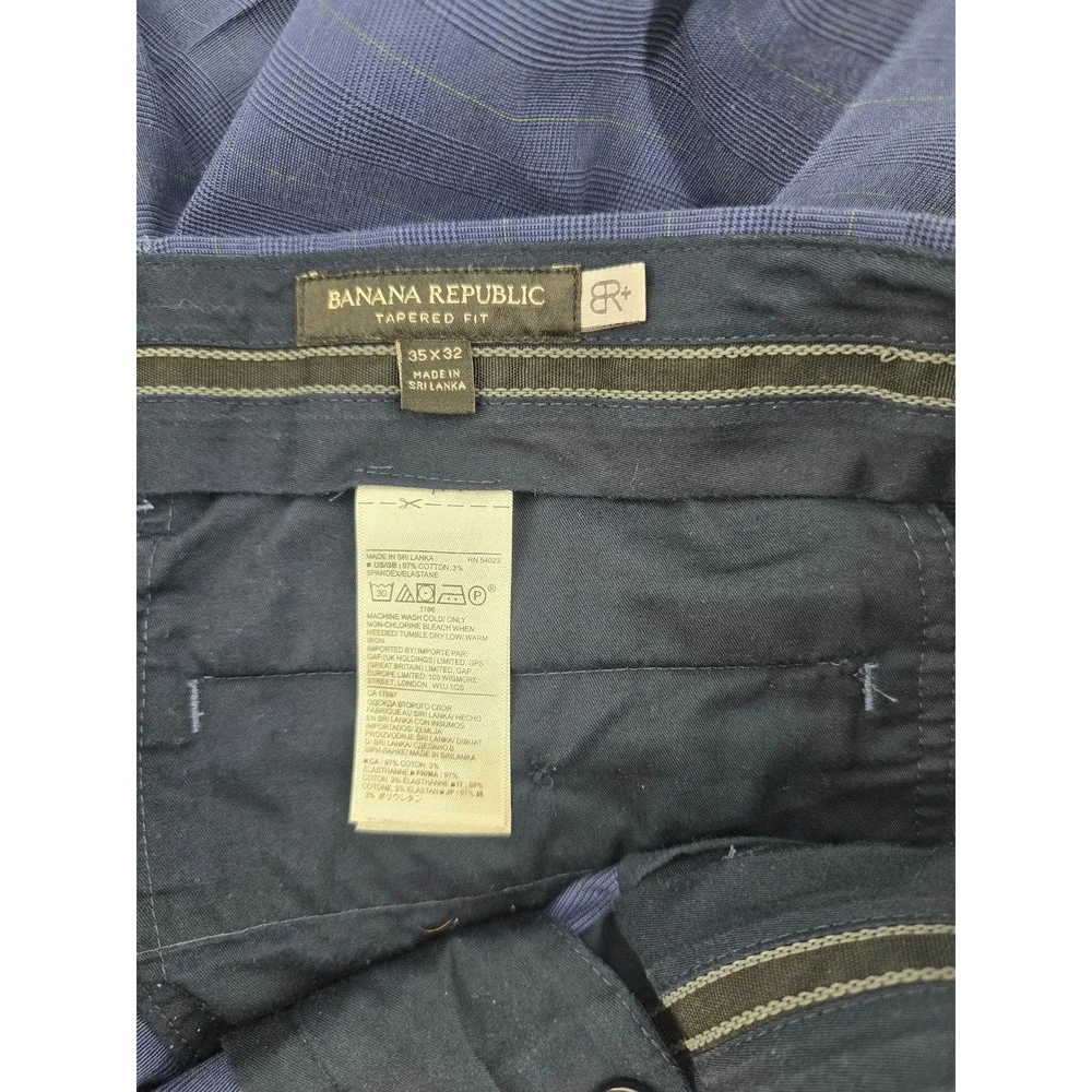 Banana Republic Dress Pants Mens 35x32 Blue Tapered Fit‎ Plaid Cotton Stretch